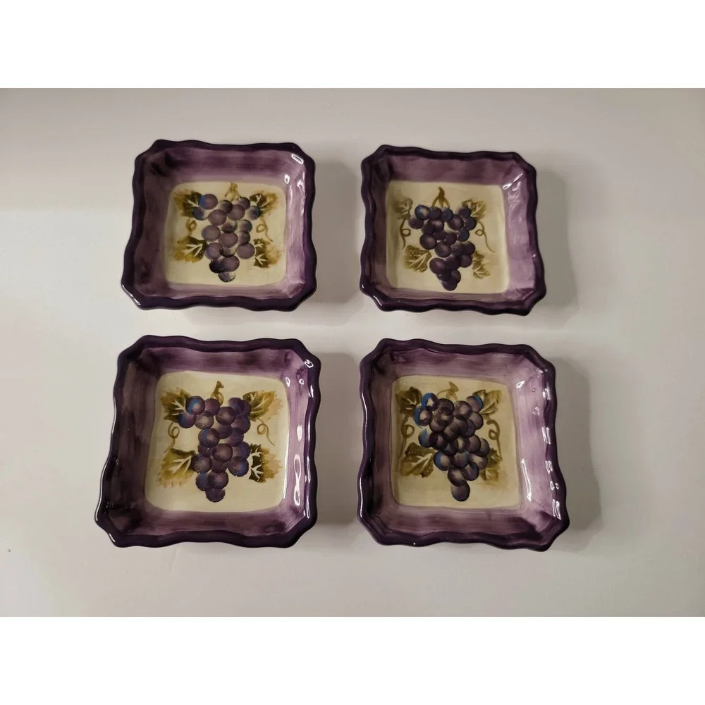 Vintage Ceramic Trinket Dish Set: Hand Painted‎ Merlot Grapes